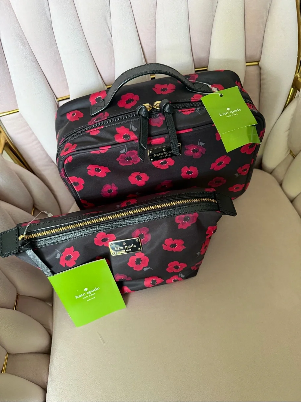 NWT Kate Spade Wilson Road Mini Poppy Martie Cosmetic Bag Set 🌹